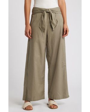 Beach Lunch Lounge Florencia Tie Waist Wide Leg Cotton & Linen Pants - Natural