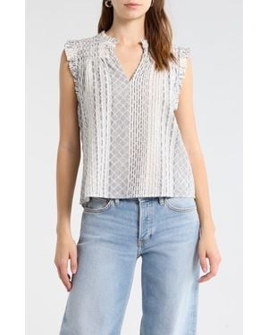 Rails Arlene Eyelet Embroidered Linen Blend Ruffle Shoulder Top - Gray