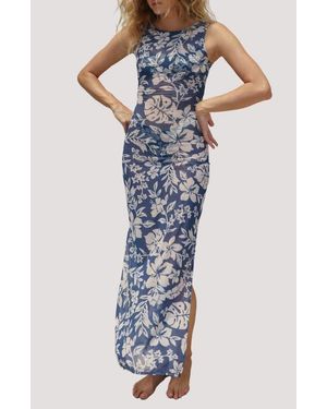 Stone Fox Konda Sheer Mesh Cover-Up Maxi Dress - Blue