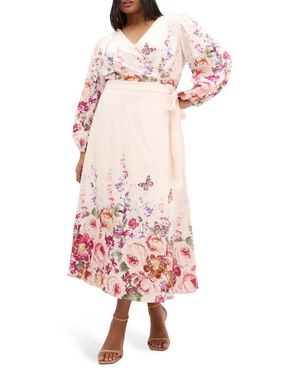 City Chic Anastasia Flutter Sleeve Midi Dress - Pink