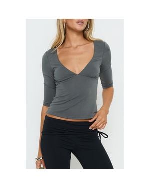 Princess Polly Back To Friends V-Neck Top - Gray