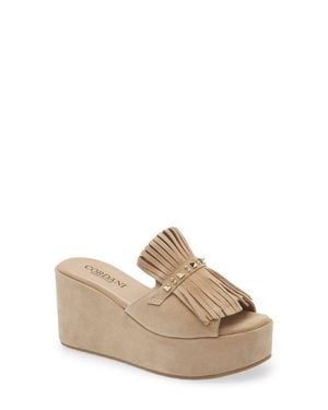 Cordani Jewel Studded Kiltie Platform Wedge Slide Sandal - Natural