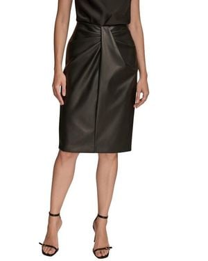Donna Karan Drape Detail Faux Leather Pencil Skirt - Black