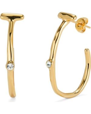 Uno De 50 18K-Plated Hoop Earrings With Topaz - Metallic