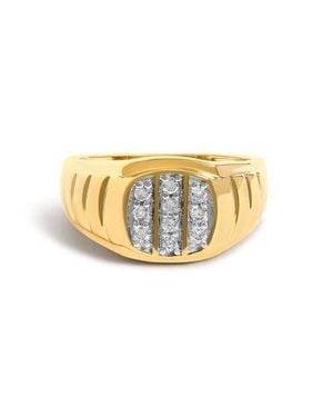 Haus of Brilliance 14K Plated Sterling 1/3 Cttw Diamond Grooved Band Ring - Metallic