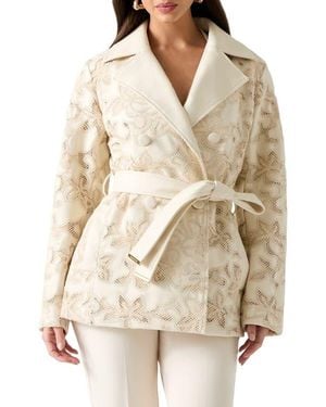 Marciano Ramona Lace Faux Leather Short Trench Coat - Natural