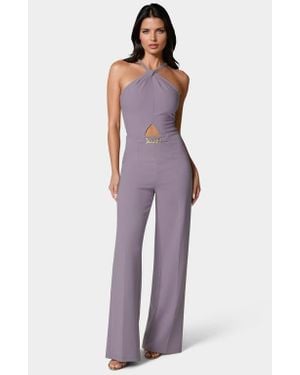 Bebe Halter Palazzo Leg Jumpsuit - Purple