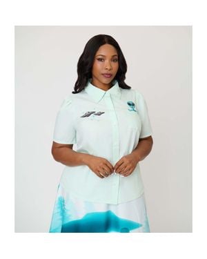 Unique Vintage Plus Size 1940S Collared Blouse - Blue