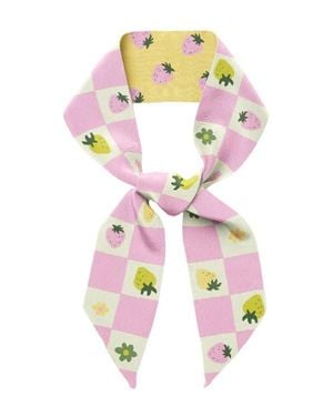 Centinelle Strawberry Checkers Twilly Ribbon Scarf - Pink
