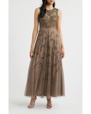 Pisarro Nights Embellished Cocktail Dress With Open Front Jacket - Brown