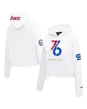 Pro Standard Philadelphia 76Ers 2024/25 City Edition Chenille Applique Cropped Pullover Hoodie - White