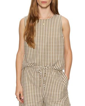 Sanctuary Better Days Gingham Cotton Seersucker Top - Brown