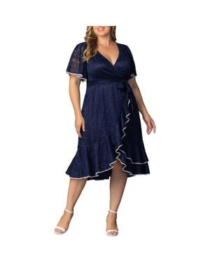 Kiyonna Palermo Lace Faux Wrap Dress - Blue