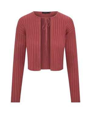 MiuMax Cropped Tie Front Open Knit Cardigan - Red