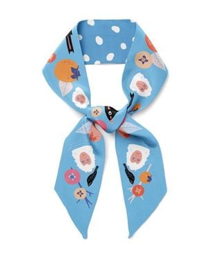 Centinelle Snow Monkey And Persimmons Twilly Ribbon Scarf - Blue