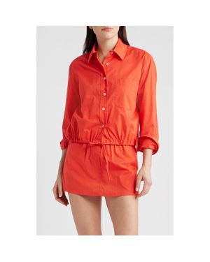 CISSA Cinch Waist Cotton Button-Up Shirt - Red