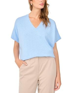 Vince Camuto V-Neck Short Sleeve Boxy Sweater - Blue