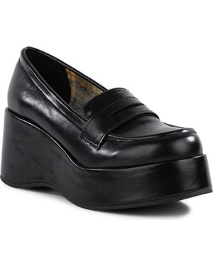 BC Footwear Ambitious Faux Leather Platform Wedge Loafer - Black