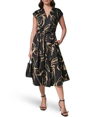 Donna Karan Abstract Print Stretch Cotton Midi Dress - Black