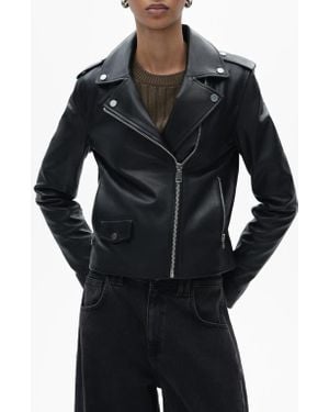 Mango Leather Biker Jacket - Black
