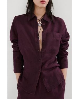 Mango Linen Button-Up Shirt - Purple