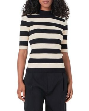 Endless Rose Stripe Short Sleeve Mock Neck Sweater - Black