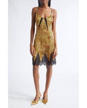 Versace Cheetah Print Silk Cocktail Dress - Yellow