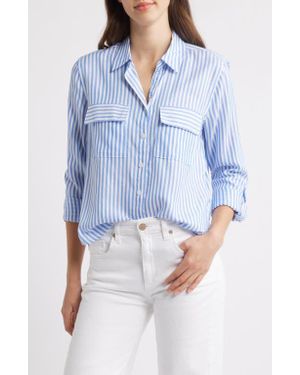 Beach Lunch Lounge Fallon Crop Button-Up Shirt - Blue