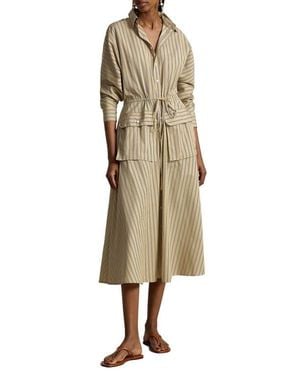 Polo Ralph Lauren Stripe Long Sleeve Cotton Canvas Utility Shirtdress - Natural