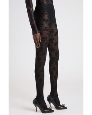 Valentino Sheer Floral Lace Tights - Black