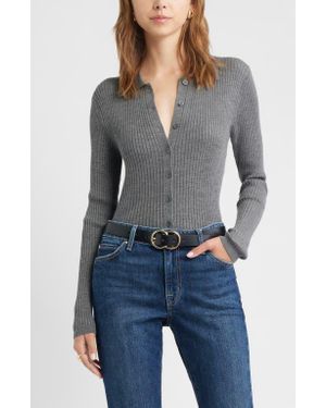 Open Edit Collared Merino Wool Cardigan - Gray