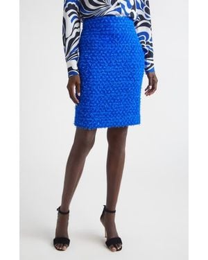 St. John Wool Blend Fringed Eyelash Yarn Skirt - Blue