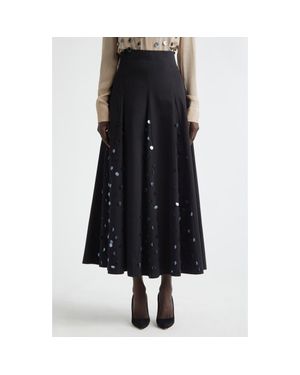 Lela Rose Paillette Cotton Poplin Godet Skirt - Black