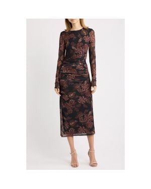 Lost + Wander Nocturnal Blooms Floral Mesh Midi Dress - Black