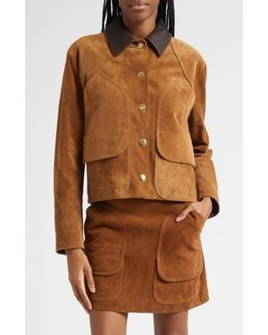 Veronica Beard Walters Crop Suede Barn Jacket - Brown