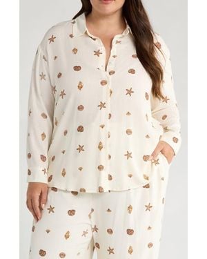 Sugarlips Cerise Dalton Shell Print Button-Up Shirt - Natural
