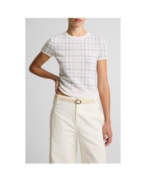 Vince Plaid Short Sleeve Cashmere, Wool & Silk Sweater - White