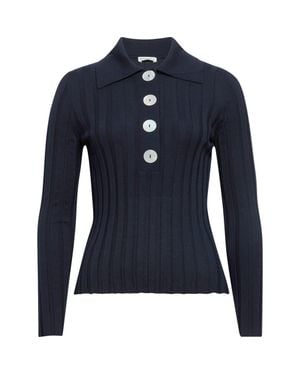 Nackiyé Sugarman Long Sleeve Virgin Wool Rib Polo - Blue