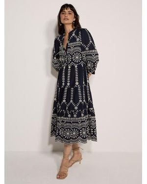 Apricot Contrast Broderie Anglaise Midi Dress - Blue