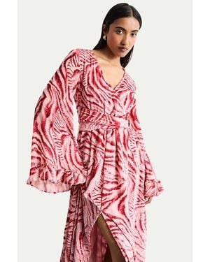 Warehouse Burnout Velvet Plunge Maxi Dress - Pink