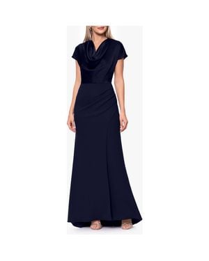Betsy & Adam Cowl Neck Satin Gown - Blue