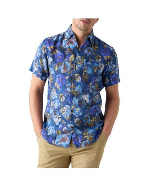 Robert Talbott Morgan Printed Floral Linen Short Sleeve Shirt - Blue