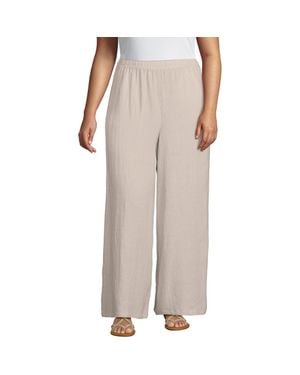 Lands' End Plus Size Linen High Rise Palazzo Pants - Natural