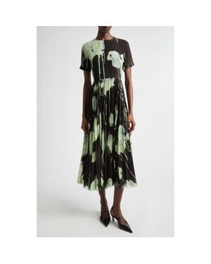 Jason Wu Watercolor Floral Pleated Chiffon A-Line Dress - Black