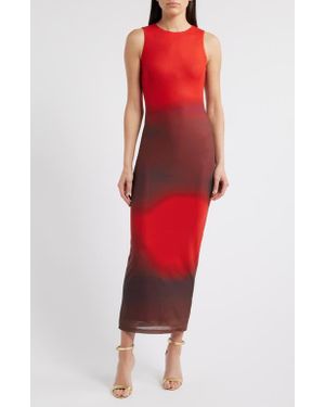 Rare London Mesh Blur Maxi Dress - Red