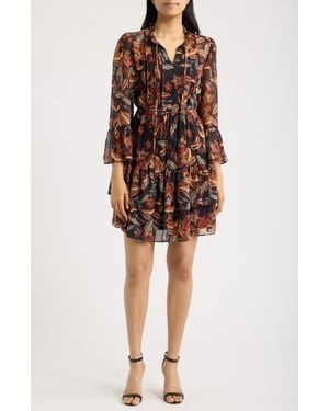 Julia Jordan Floral Bell Sleeve Chiffon Dress - Multicolor