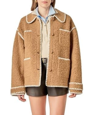 English Factory Embroidered Faux Shearling Jacket - Natural