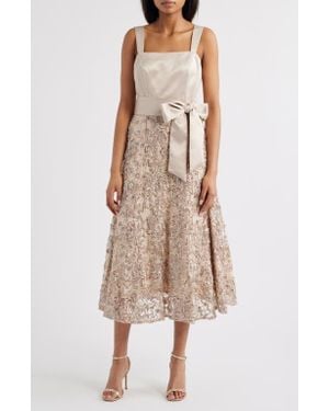 Tahari Sequin Soutache Satin Cocktail Dress - Natural