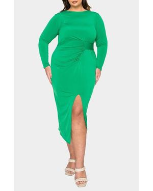 L I V D Estelle Ruched Body-Con Midi Dress - Green