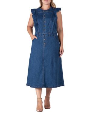 Standards & Practices Ruffle Sleeveless Denim Dress - Blue